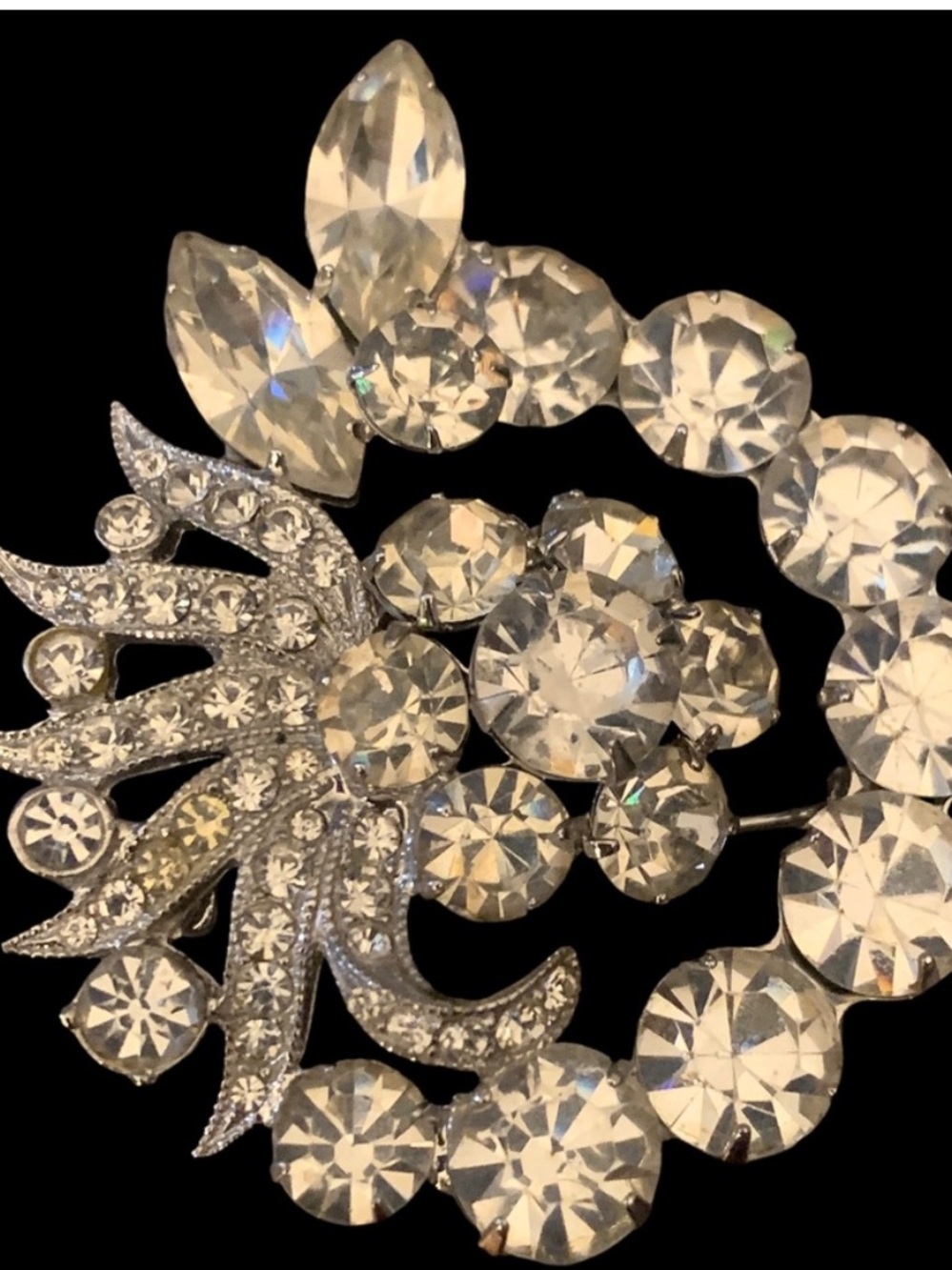 Eisenberg Clear Crystal Rhinestone Brooch Pin Rhodium Vintage. - Picture 2 of 10